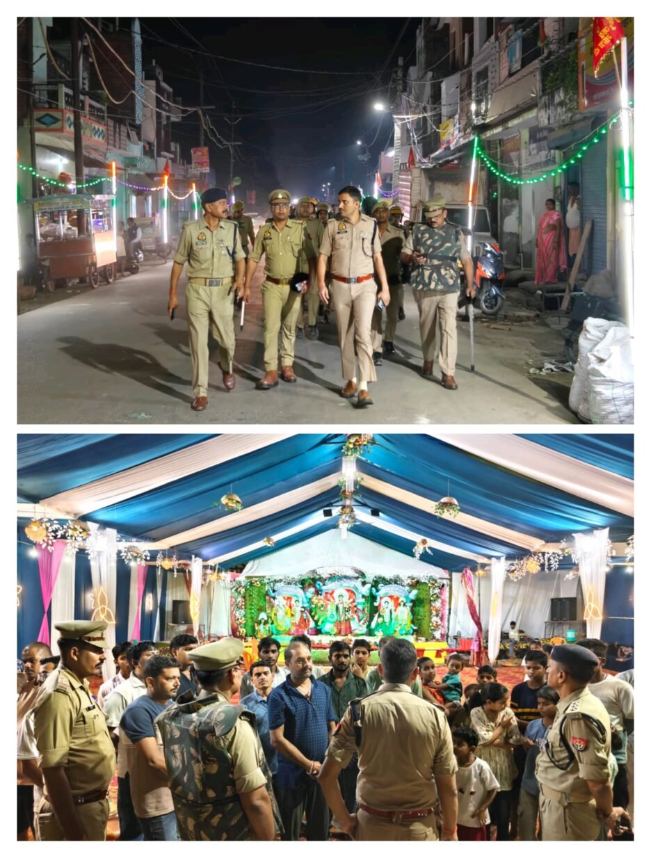 एसपी ने भरवारी कस्बे में पैदल गश्त कर सुरक्षा व्यवस्था का लिया गया जायजा, दुर्गा पूजा पंडालों का निरीक्षण कर आयोजकों से किया संवाद